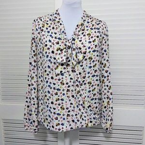 Pleione Ditsy Pansy Print Floral Pussy Bow Blouse